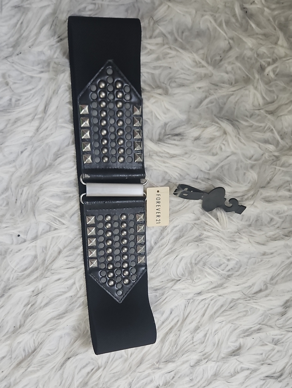 Forever 21 Black Stretch Belt with Silver Stud Accents